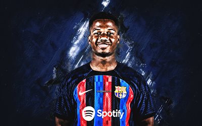 Ansu Fati, FC Barcelona, Spanish football player, La Liga, Spain, football, blue stone background, Catalonia, Ansu Fati Barca