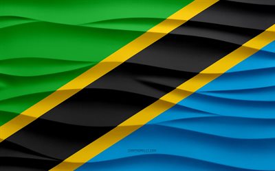 4k, bandera de tanzania, fondo de yeso de ondas 3d, textura de ondas 3d, símbolos nacionales de tanzania, día de tanzania, países africanos, bandera de tanzania 3d, tanzania, áfrica