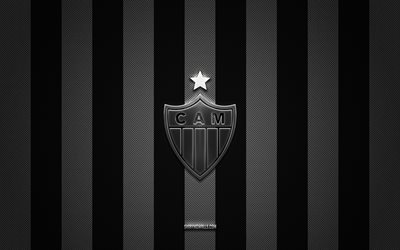 Atletico Mineiro logo, Brazilian football club, Brazilian Serie A, black white carbon background, Atletico Mineiro emblem, football, Atletico Mineiro, Brazil, Atletico Mineiro silver metal logo