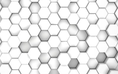 白い 3 d 六角形のテクスチャ, 4k, 六角形の背景, 3 d の幾何学的なテクスチャー, 3 d の白い六角形の背景, 六角形のテクスチャ, 創造的な六角形の背景