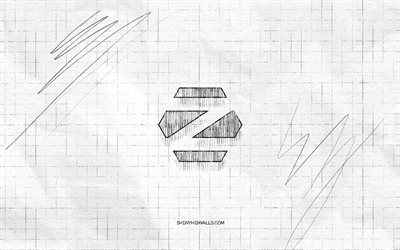 Zorin OS sketch logo, 4K, checkered paper background, Linux, Zorin OS black logo, brands, Zorin OS Linux, logo sketches, Zorin OS logo, pencil drawing, Zorin OS