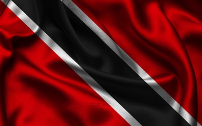 Trinidad and Tobago flag, 4K, North American countries, satin flags, flag of Trinidad and Tobago, Day of Trinidad and Tobago, wavy satin flags, Trinidad and Tobago national symbols, North America, Trinidad and Tobago