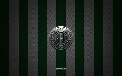 logotipo de guarani fc, club de fútbol brasileño, serie b de brasil, fondo de carbono blanco verde, emblema de guarani fc, fútbol, guarani fc, brasil, logotipo de metal plateado de guarani fc