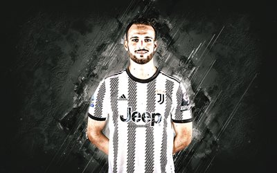 Federico Gatti, Juventus FC, Italian footballer, portrait, Serie A, Italy, white stone background, football