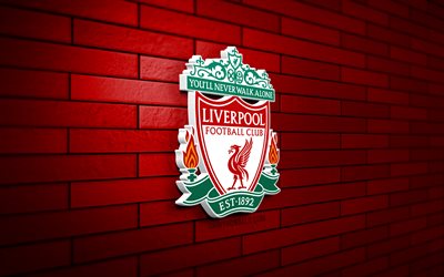 Liverpool FC 3D logo, 4K, red brickwall, Premier League, soccer, english football club, Liverpool FC logo, Liverpool FC emblem, football, sports logo, Liverpool FC