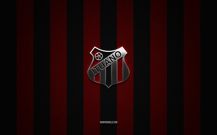 イトゥアーノfcのロゴ, ブラジルのサッカークラブ, ブラジル セリエ b, 赤黒炭素の背景, イトゥアーノfcのエンブレム, フットボール, イトゥアーノfc, ブラジル, イトゥアーノ fc シルバー メタル ロゴ