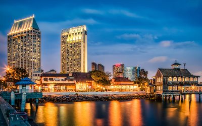 San Diego, 4k, nightscapes, skyline cityscapes, modern buildings, american cities, USA, America, San Diego at night, San Diego panorama, San Diego cityscape