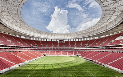 estadio nacional mane garrincha, 4k, iç görünüm, futbol sahası, tribünler, brezilya futbol stadyumu, brasilia, brezilya, futbol