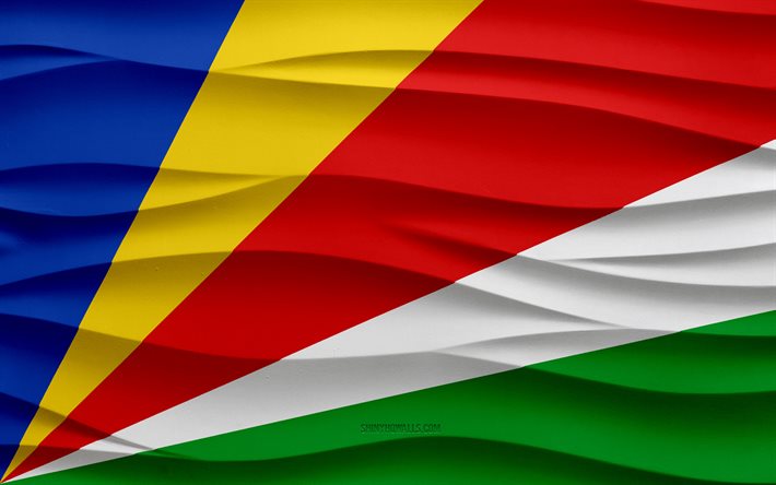 4k, セーシェルの国旗, 3 d 波石膏背景, セーシェルの旗, 3 d 波テクスチャ, セーシェルの国のシンボル, セーシェルの日, アフリカ諸国, 3 d のセイシェルの旗, セーシェル, アフリカ