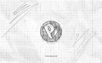 pop os sketch logo, 4k, papel quadriculado de fundo, linux, pop os black logo, marcas, pop os linux, esboços de logotipos, pop os logo, desenho a lápis, pop os
