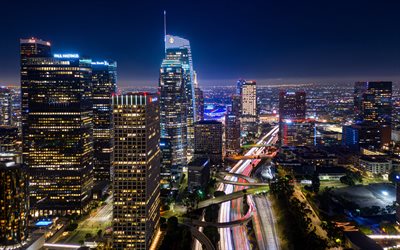 Los Angeles, 4k, nightscapes, skyline cityscapes, modern buildings, downtown, american cities, USA, America, Los Angeles at night, Los Angeles panorama, Los Angeles cityscape, LA