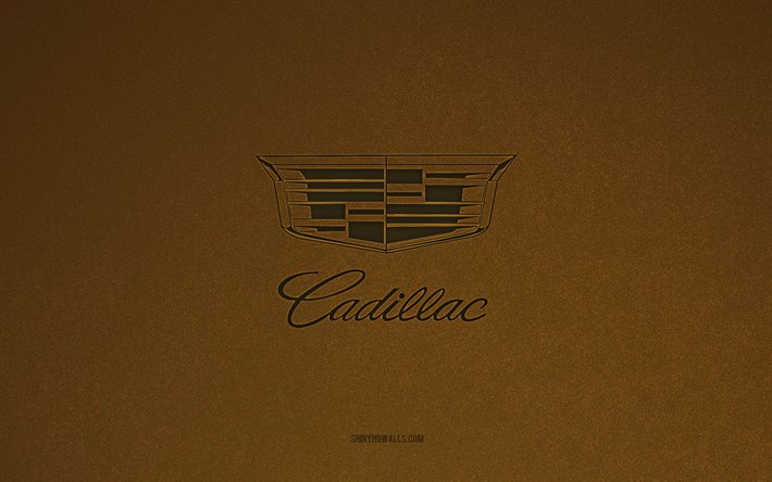 Cadillac logo, 4k, car logos, Cadillac emblem, brown stone texture, Cadillac, popular car brands, Cadillac sign, brown stone background