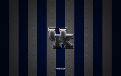 logo des wildcats du kentucky, équipe de football américain, ncaa, fond de carbone blanc bleu, emblème des wildcats du kentucky, football, wildcats du kentucky, états-unis, logo en métal argenté des wildcats du kentucky