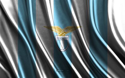 ss lazio-logo, la liga, blau-weiße seidenstruktur, ss lazio-flagge, spanische fußballmannschaft, ss lazio, fußball, seidenflagge, ud almeria-emblem, spanien, ss lazio-abzeichen