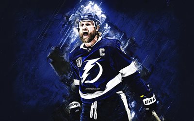 steven stamkos, tampa bay lightning, ritratto, giocatore canadese di hockey, nhl, sfondo di pietra blu, usa, hockey, national hockey league