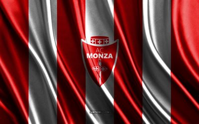 ac monza-logo, serie a, rot-weiße seidenstruktur, ac monza-flagge, italienische fußballmannschaft, ac monza, fußball, seidenflagge, ac monza-emblem, italien, ac monza-abzeichen