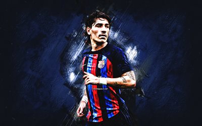Hector Bellerin, FC Barcelona, spanish soccer player, portrait, blue stone background, soccer, La Liga, Spain, Bellerin Barca