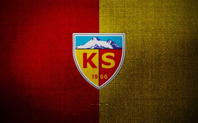 Kayserispor badge, 4k, green white fabric background, Super Lig, Kayserispor logo, Kayserispor emblem, sports logo, turkish football club, Kayserispor, soccer, football, Kayserispor FC