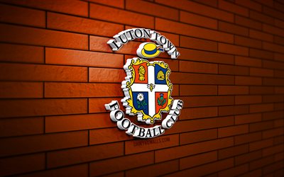 luton town fc 3d-logo, 4k, orange brickwall, meisterschaft, fußball, englischer fußballverein, luton town fc-logo, luton town fc-emblem, luton town, sportlogo, luton town fc
