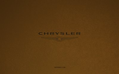 クライスラーのロゴ, 4k, 車のロゴ, クライスラーのエンブレム, 茶色の石のテクスチャ, クライスラー, 人気の車のブランド, クライスラーサイン, 茶色の石の背景