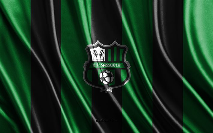 US Sassuolo logo, Serie A, green black silk texture, US Sassuolo flag, Italian football team, US Sassuolo, football, silk flag, US Sassuolo emblem, Italy, US Sassuolo badge