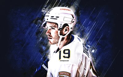 Matthew Tkachuk, Florida Panthers, NHL, portrait, american hockey player, blue stone background, hockey, National Hockey League, USA