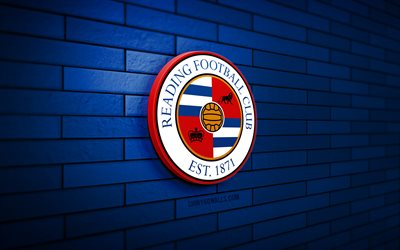 Reading FC 3D logo, 4K, blue brickwall, Championship, soccer, english football club, Reading FC logo, Reading FC emblem, football, Reading, sports logo, Reading FC
