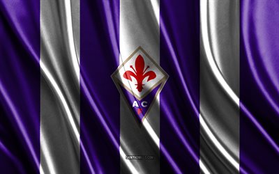 ACF Fiorentina logo, Serie A, purple white silk texture, ACF Fiorentina flag, Italian football team, ACF Fiorentina, football, silk flag, ACF Fiorentina emblem, Italy, ACF Fiorentina badge