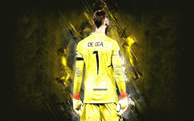 David De Gea, Manchester United FC, Spanish football player, goalkeeper, yellow stone background, Premier League, England, football