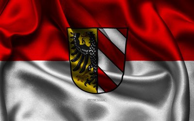 bandiera di norimberga, 4k, città tedesche, bandiere di raso, giorno di norimberga, bandiere di raso ondulate, città della germania, norimberga, germania