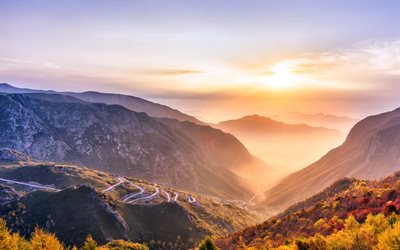 Hebei, 4k, valley, mountains, morning, chinese landmarks, China, Asia, mountain road, serpentines