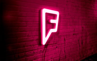 foursquare néon logo, 4k, violet brickwall, grunge art, créatif, logo sur le fil, foursquare logo rouge, réseaux sociaux, logo foursquare, œuvres d'art, foursquare