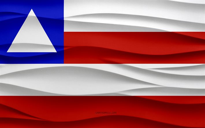 4k, バイーア州の旗, 3 d 波石膏背景, バイーア州旗, 3 d 波テクスチャ, ブラジルの国のシンボル, バイーアの日, ブラジルの州, 3 d のバイーア州の旗, バイア, ブラジル