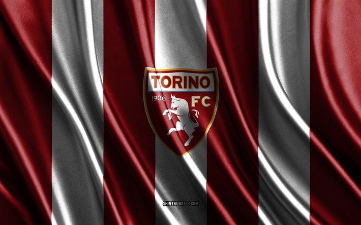 Torino FC logo, Serie A, burgundy white silk texture, Torino FC flag, Italian football team, Torino FC, football, silk flag, Torino FC emblem, Italy, Torino FC badge
