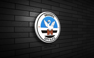 swansea city afc 3d-logo, 4k, schwarze ziegelwand, meisterschaft, fußball, englischer fußballverein, swansea city afc-logo, swansea city afc-emblem, swansea city afc, sportlogo, swansea city fc