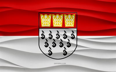 4k, ケルンの旗, 3 d 波石膏背景, 3 d 波テクスチャ, ドイツの国のシンボル, ケルンの日, ドイツの都市, 3 d のケルンの旗, ケルン, ドイツ