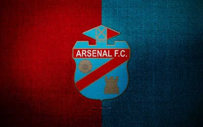 stemma dell'arsenal sarandi, 4k, sfondo di tessuto blu rosso, liga professionale, logo dell'arsenal sarandi, logo sportivo, squadra di calcio argentina, arsenale sarandi, calcio, arsenal sarandi fc