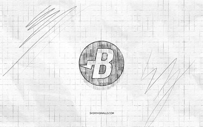 burstcoin スケッチ ロゴ, 4k, 市松模様の紙の背景, burstcoin 黒のロゴ, 暗号通貨, ロゴスケッチ, バーストコインのロゴ, 鉛筆画, バーストコイン