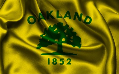 bandeira de oakland, 4k, cidades dos eua, bandeiras de cetim, dia de oakland, cidades americanas, bandeiras de cetim onduladas, cidades da califórnia, oakland califórnia, eua, oakland