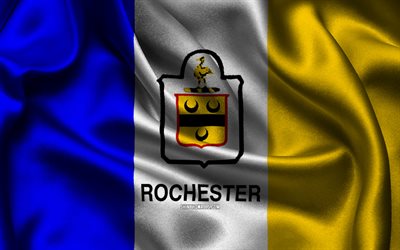 rochester bayrağı, 4k, abd şehirleri, saten bayraklar, rochester günü, amerikan şehirleri, dalgalı saten bayraklar, new york'un şehirleri, rochester new york, amerika birleşik devletleri, rochester