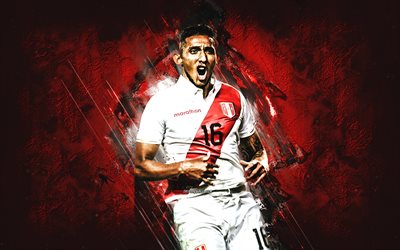Christofer Gonzales, Peru National Football Team, Peruvian Football Player, Midfielder, Portrait, Red Stone Background, Peru, Football