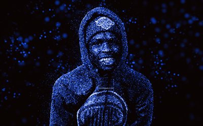 4k, Lul Timm, American rapper, blue glitter art, black background, Tyquian Terrel Bowman, Quando Rondo, Ty-Quando, Q-Pac