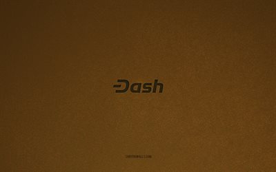 Dash logo, 4k, cryptocurrency logos, Dash emblem, brown stone texture, Dash, popular cryptocurrencies, Dash sign, brown stone background