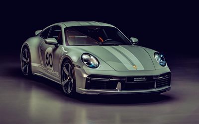 ポルシェ 911 スポーツ クラシック, 4k, スタジオ, 2022年車, スーパーカー, 灰色のポルシェ 911, ヘッドライト, 2022 ポルシェ 911, ドイツ車, ポルシェ