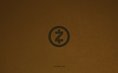 Zcash logo, 4k, cryptocurrency logos, Zcash emblem, brown stone texture, Zcash, popular cryptocurrencies, Zcash sign, brown stone background