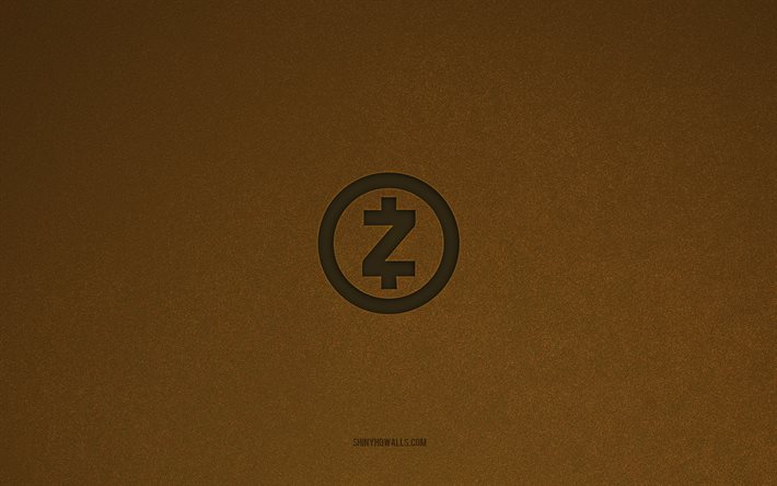 logotipo de zcash, 4k, logotipos de criptomonedas, emblema de zcash, textura de piedra marrón, zcash, criptomonedas populares, signo de zcash, fondo de piedra marrón