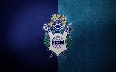 Club de Gimnasia y Esgrima La Plata badge, 4k, blue fabric background, Liga Profesional, Club de Gimnasia y Esgrima La Plata logo, Club de Gimnasia y Esgrima La Plata emblem, argentine football club, soccer, football, Club de Gimnasia y Esgrima La Plata FC