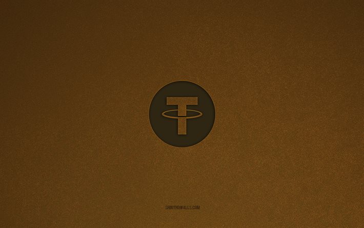 Tether logo, 4k, cryptocurrency logos, Tether emblem, brown stone texture, Tether, popular cryptocurrencies, Tether sign, brown stone background