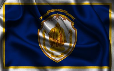 Springfield flag, 4K, US cities, satin flags, Day of Springfield, flag of Springfield, American cities, wavy satin flags, cities of Massachusetts, Springfield Massachusetts, USA, Springfield