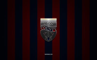 Ross County FC logo, Scottish football team, Scottish Premiership, blue red carbon background, Ross County FC emblem, football, Ross County FC, Scotland, Ross County FC metal logo